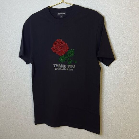 NEW- MARKET-thank you have a nice day rhinestone T-shirt- black-size small - Picture 1 of 5